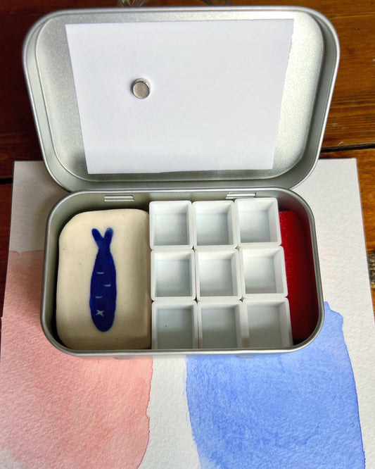 Sardine Tin Watercolor Palette – Portable 9-Well Paint Travel Kit