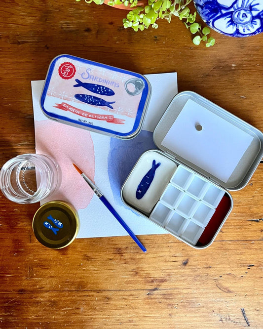 Sardine Tin Watercolor Palette – Portable 9-Well Paint Travel Kit